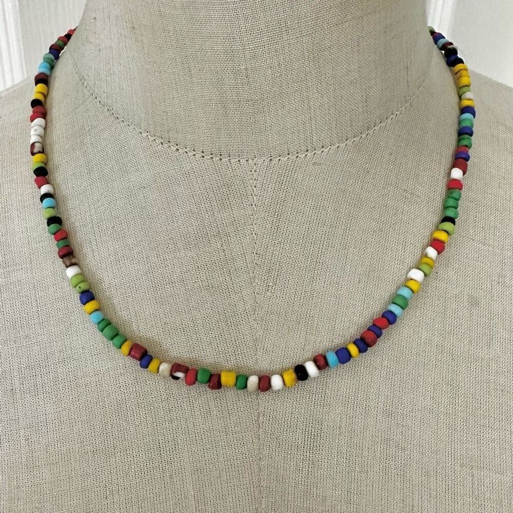 Colorful beaded necklace sterling silver clasp